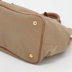 Pre Owned Prada Beige/Brown Canvas and Leather Tote