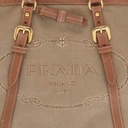 Pre Owned Prada Beige/Brown Canvas and Leather Tote