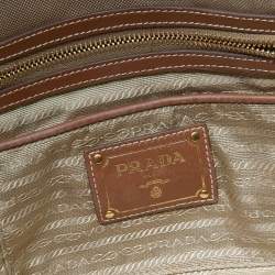 Pre Owned Prada Beige/Brown Canvas and Leather Tote