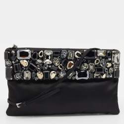 Pre Owned Prada Black Satin Crystal Embellished Clutch