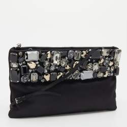 Pre Owned Prada Black Satin Crystal Embellished Clutch