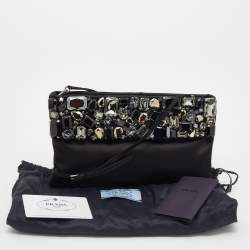 Pre Owned Prada Black Satin Crystal Embellished Clutch