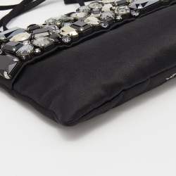 Pre Owned Prada Black Satin Crystal Embellished Clutch