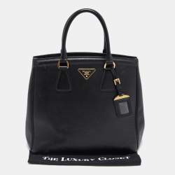 Pre Owned Prada Black Saffiano Leather Medium Double Handle Tote