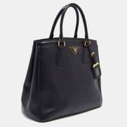 Pre Owned Prada Black Saffiano Leather Medium Double Handle Tote