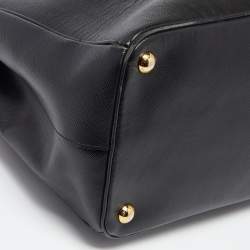 Pre Owned Prada Black Saffiano Leather Medium Double Handle Tote