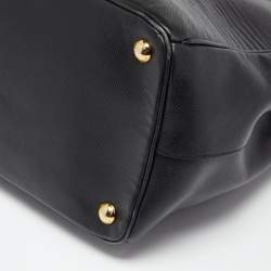 Pre Owned Prada Black Saffiano Leather Medium Double Handle Tote