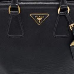 Pre Owned Prada Black Saffiano Leather Medium Double Handle Tote