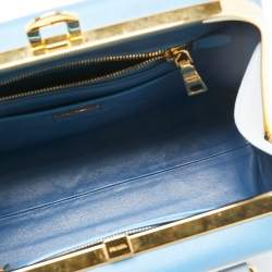 Pre Owned Prada Two Tone Blue Saffiano Lux Leather Pyramid Frame Satchel