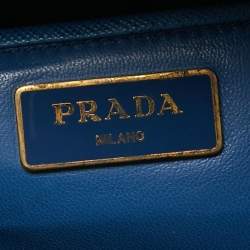 Pre Owned Prada Two Tone Blue Saffiano Lux Leather Pyramid Frame Satchel