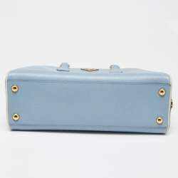 Pre Owned Prada Two Tone Blue Saffiano Lux Leather Pyramid Frame Satchel