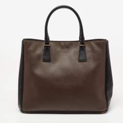 Pre Owned Prada Brown/Black Saffiano Lux Leather Gardener's Tote