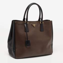 Pre Owned Prada Brown/Black Saffiano Lux Leather Gardener's Tote