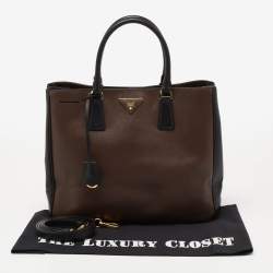 Pre Owned Prada Brown/Black Saffiano Lux Leather Gardener's Tote