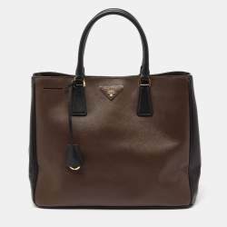 Pre Owned Prada Brown/Black Saffiano Lux Leather Gardener's Tote
