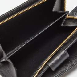 Pre Owned Prada Black Saffiano Metal Leather Logo French Wallet
