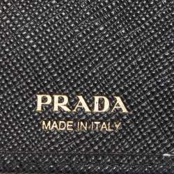 Pre Owned Prada Black Saffiano Metal Leather Logo French Wallet