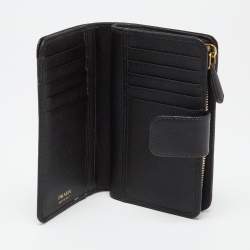 Pre Owned Prada Black Saffiano Metal Leather Logo French Wallet