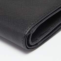 Pre Owned Prada Black Saffiano Metal Leather Logo French Wallet