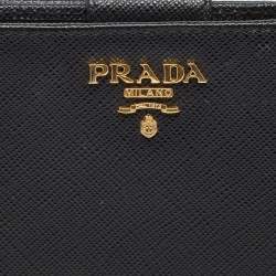 Pre Owned Prada Black Saffiano Metal Leather Logo French Wallet