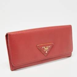 Pre Owned Prada Red Saffiano Metal Leather Logo Flap Continental Wallet