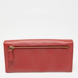 Pre Owned Prada Red Saffiano Metal Leather Logo Flap Continental Wallet