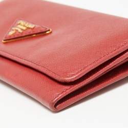 Pre Owned Prada Red Saffiano Metal Leather Logo Flap Continental Wallet