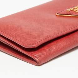 Pre Owned Prada Red Saffiano Metal Leather Logo Flap Continental Wallet