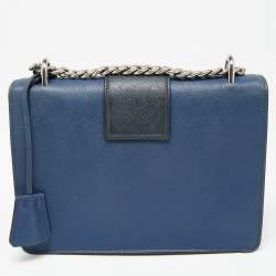 Pre Owned Prada Two-Tone Saffiano Leather Small Sound Flap Chain Shoulder Bag