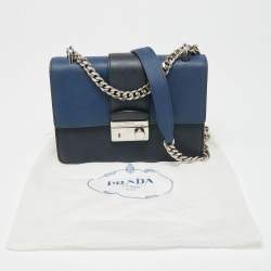 Pre Owned Prada Two-Tone Saffiano Leather Small Sound Flap Chain Shoulder Bag