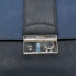 Pre Owned Prada Two-Tone Saffiano Leather Small Sound Flap Chain Shoulder Bag