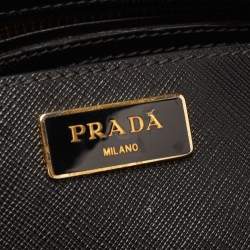Pre Owned Prada White/Black Saffiano Lux Leather Medium Double Zip Tote