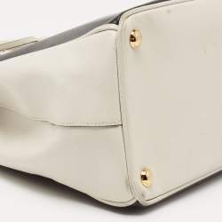 Pre Owned Prada White/Black Saffiano Lux Leather Medium Double Zip Tote