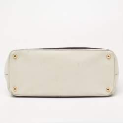 Pre Owned Prada White/Black Saffiano Lux Leather Medium Double Zip Tote