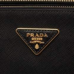 Pre Owned Prada White/Black Saffiano Lux Leather Medium Double Zip Tote