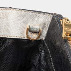 Pre Owned Prada White/Black Saffiano Lux Leather Medium Double Zip Tote