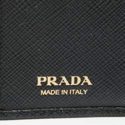 Pre Owned Prada Black Saffiano Metal Leather Logo Compact Wallet