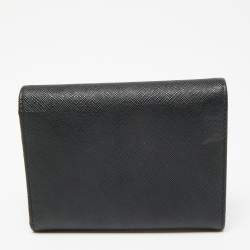 Pre Owned Prada Black Saffiano Metal Leather Logo Compact Wallet