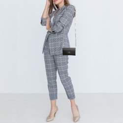 Pre Owned Prada Black Saffiano Lux Leather Turnlok Flap Wallet on Chain