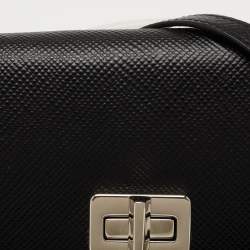 Pre Owned Prada Black Saffiano Lux Leather Turnlok Flap Wallet on Chain