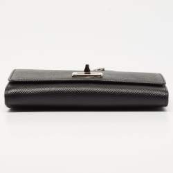 Pre Owned Prada Black Saffiano Lux Leather Turnlok Flap Wallet on Chain