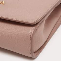 Pre Owned Prada Beige Saffiano Lux Leather Flap Chain Clutch