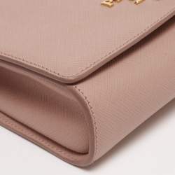 Pre Owned Prada Beige Saffiano Lux Leather Flap Chain Clutch