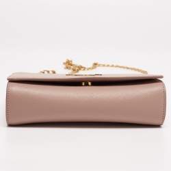 Pre Owned Prada Beige Saffiano Lux Leather Flap Chain Clutch