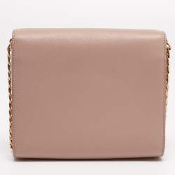 Pre Owned Prada Beige Saffiano Lux Leather Flap Chain Clutch