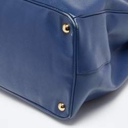 Pre Owned Prada Navy Blue Saffiano Lux Leather Large Double Zip Tote