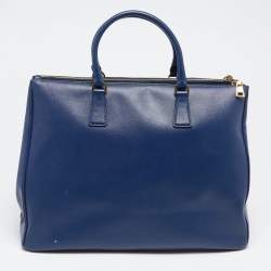 Pre Owned Prada Navy Blue Saffiano Lux Leather Large Double Zip Tote