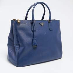 Pre Owned Prada Navy Blue Saffiano Lux Leather Large Double Zip Tote