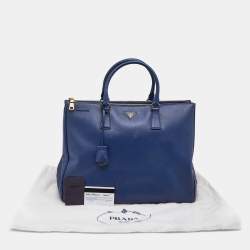 Pre Owned Prada Navy Blue Saffiano Lux Leather Large Double Zip Tote