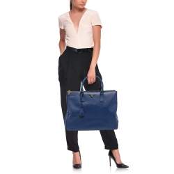 Pre Owned Prada Navy Blue Saffiano Lux Leather Large Double Zip Tote